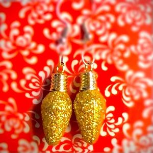 Gold Glitter Christmas Bulb Dangle Drop Earrings